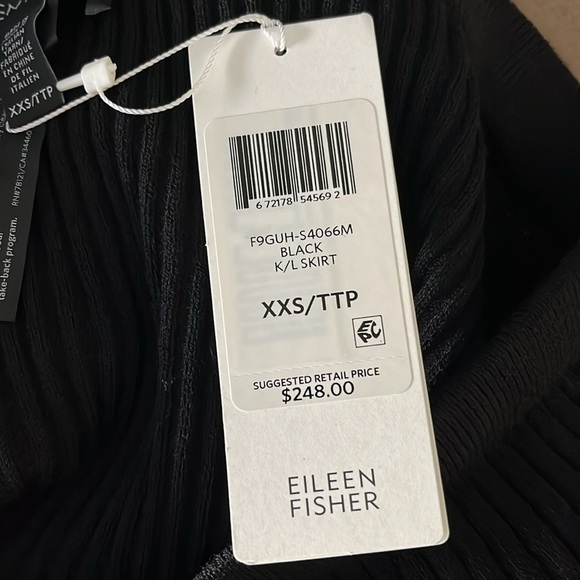 EILEEN FISHER NWT Black Merino Wool Crepe Ribbed Pencil K/L Skirt -size XXS - Picture 7 of 11